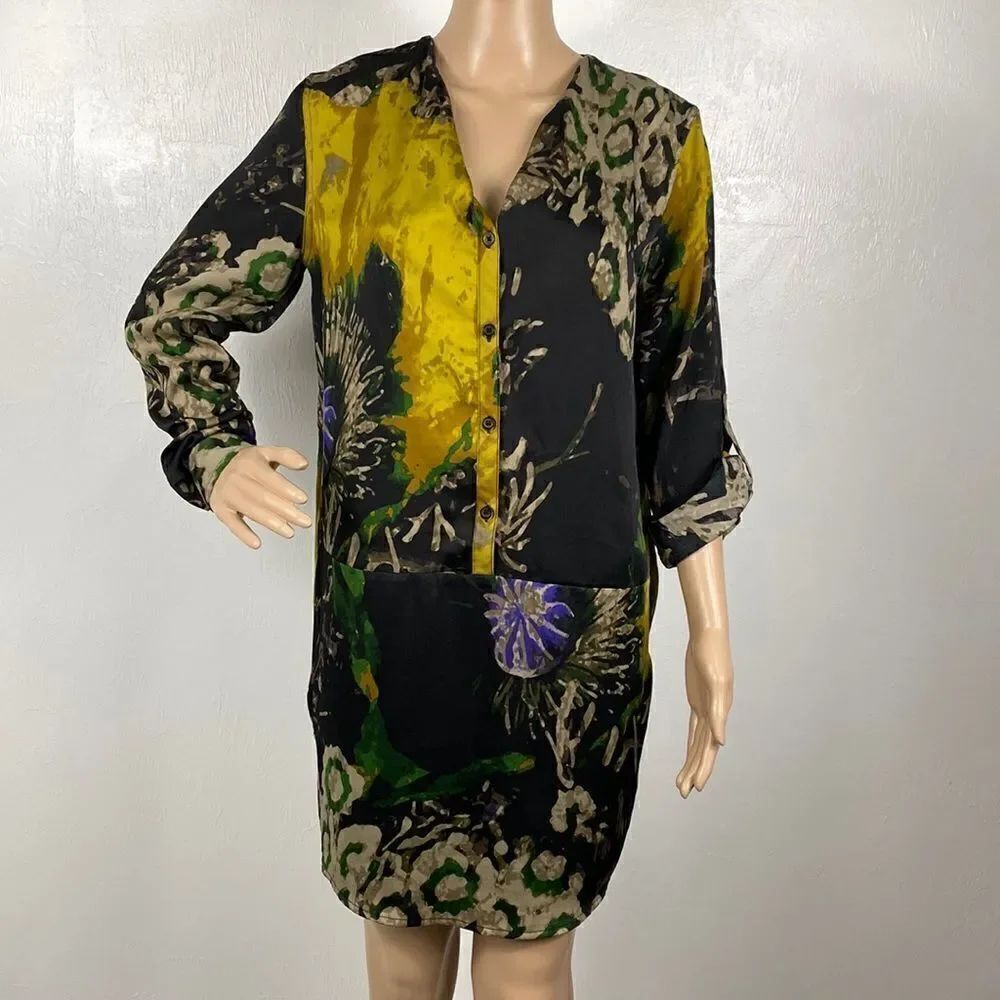 Joe Freshย LongโSleeve Drop Waist Abstract Print Dress sizeโXS